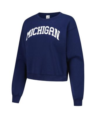 Women's Navy Michigan Wolverines Chenille Cropped Sweatshirt