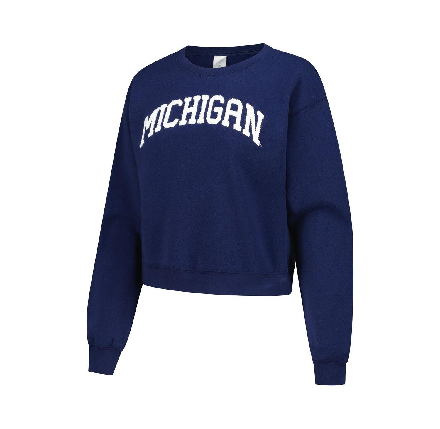 Women's Navy Michigan Wolverines Chenille Cropped Sweatshirt