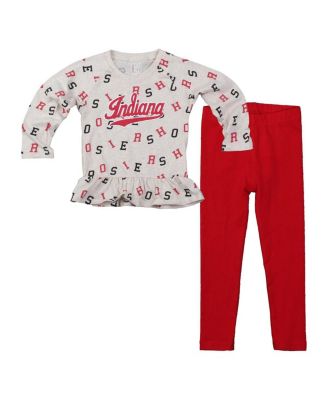 Wes & Willy - Baby Girls Oatmeal Indiana Hoosiers Ruffle Raglan Long Sleeve T-Shirt and Leggings Set