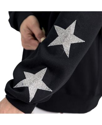 Women's Black Green Bay Packers Velocity Relaxed Rhinestone Pullover Sweatshirt