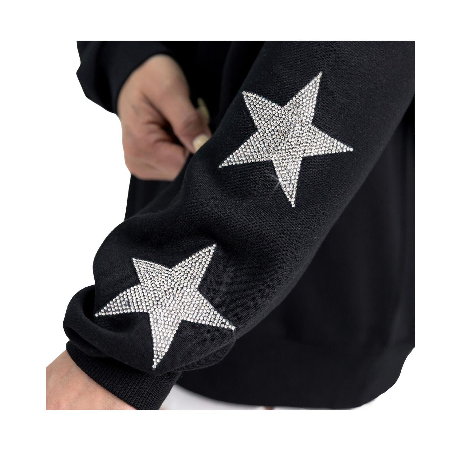 Women's Black Green Bay Packers Velocity Relaxed Rhinestone Pullover Sweatshirt