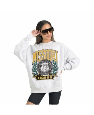 Women's Gray Missouri Tigers Premium Fleece Drop Shoulder Oversized Pullover Sweatshirt