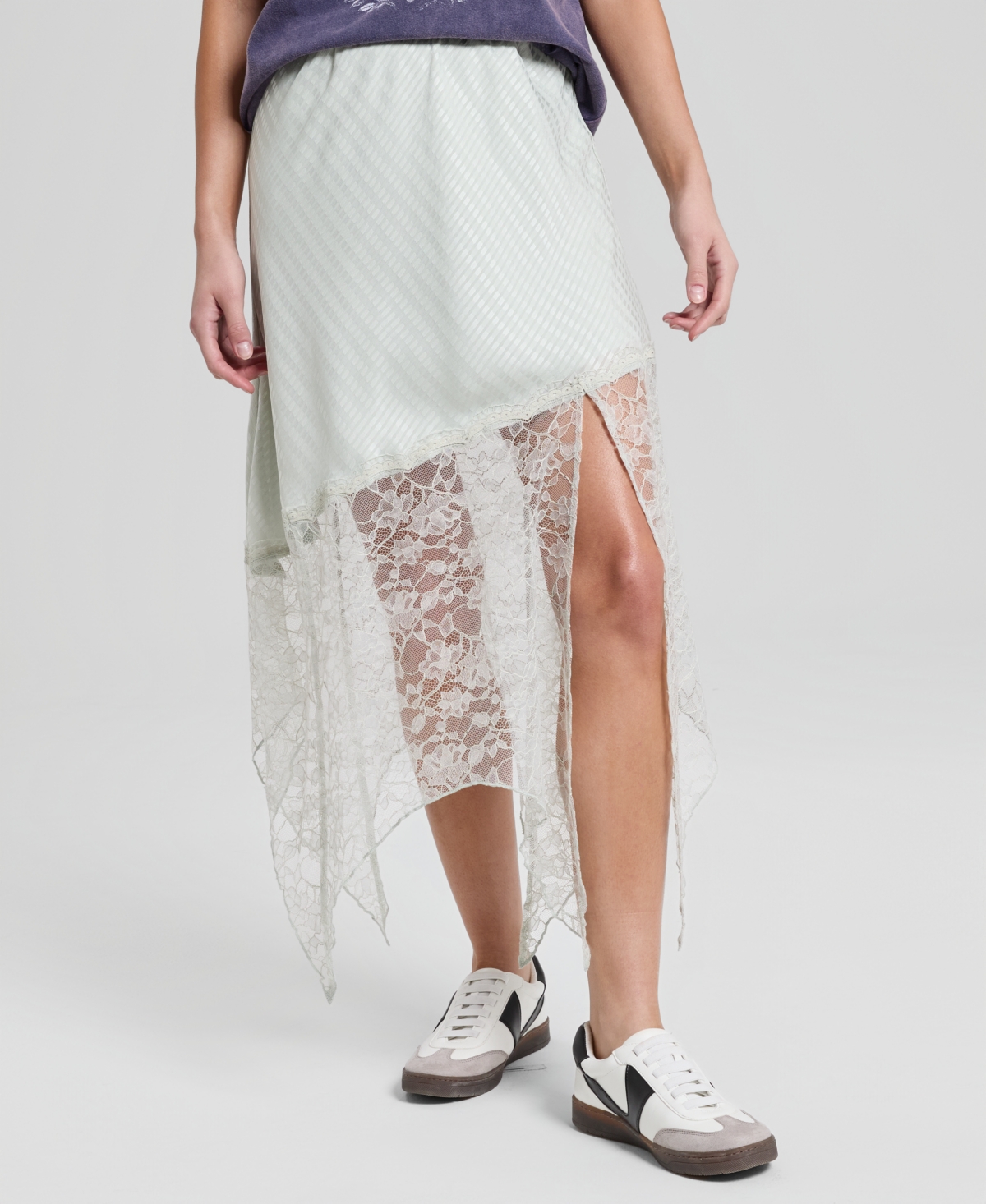 And Now This Women's Asymmetric Satin & Lace Skirt, Macy's Exclusive