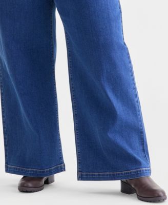 Plus Size High-Rise Wide-Leg 5 Pocket Jeans, Macy's Exclusive