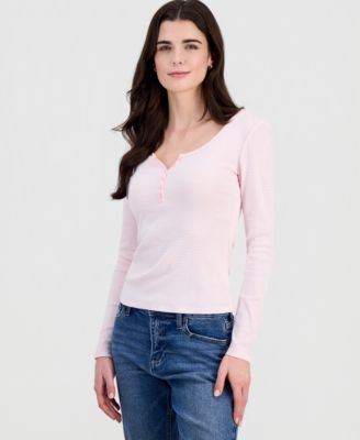 Juniors' Scoop-Neck Long-Line Henley Top