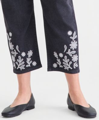 Plus Size Embroidered High-Rise Straight-Leg Cropped Jeans, Macy's Exclusive