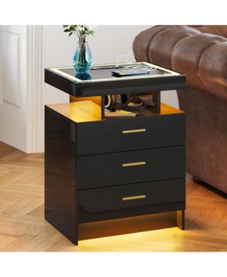 Nightstand with Drawers, Wireless Charging & Auto LED Lights