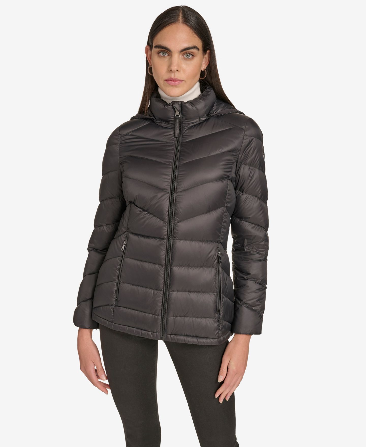 Женская куртка Calvin Klein Short Faux Fur Collar Puffer, цвет: Чёрный — фото 1