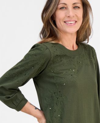 Petite Crewneck Sequin Detail Top