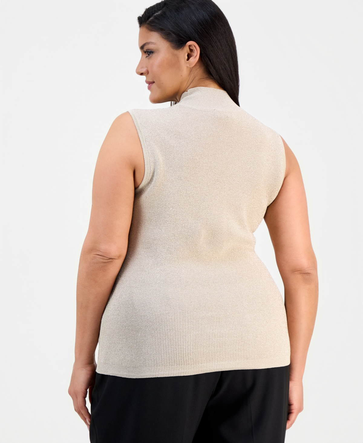 Tahari Asl Plus Sleeveless Mock-Neck Sweater