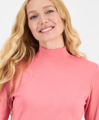 Women's Cotton Mock-Neck Long-Sleeve Tee, Created for Macy's