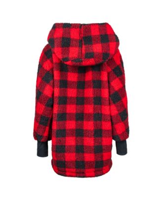 Patterned Hooded Sherpa Button Front Lounger Jacket