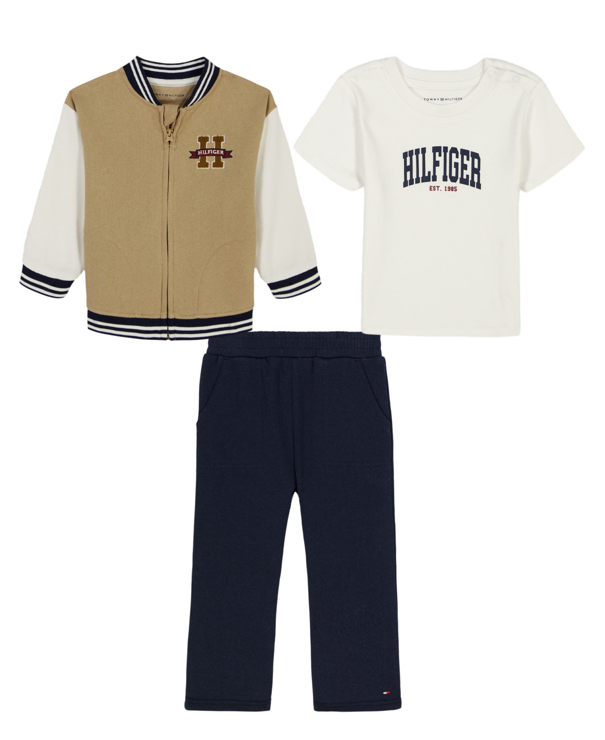 Tommy Hilfiger Babies' Boys Toddler 2t-4t 3-piece Crewneck T-shirt, Jacket And Pants Set