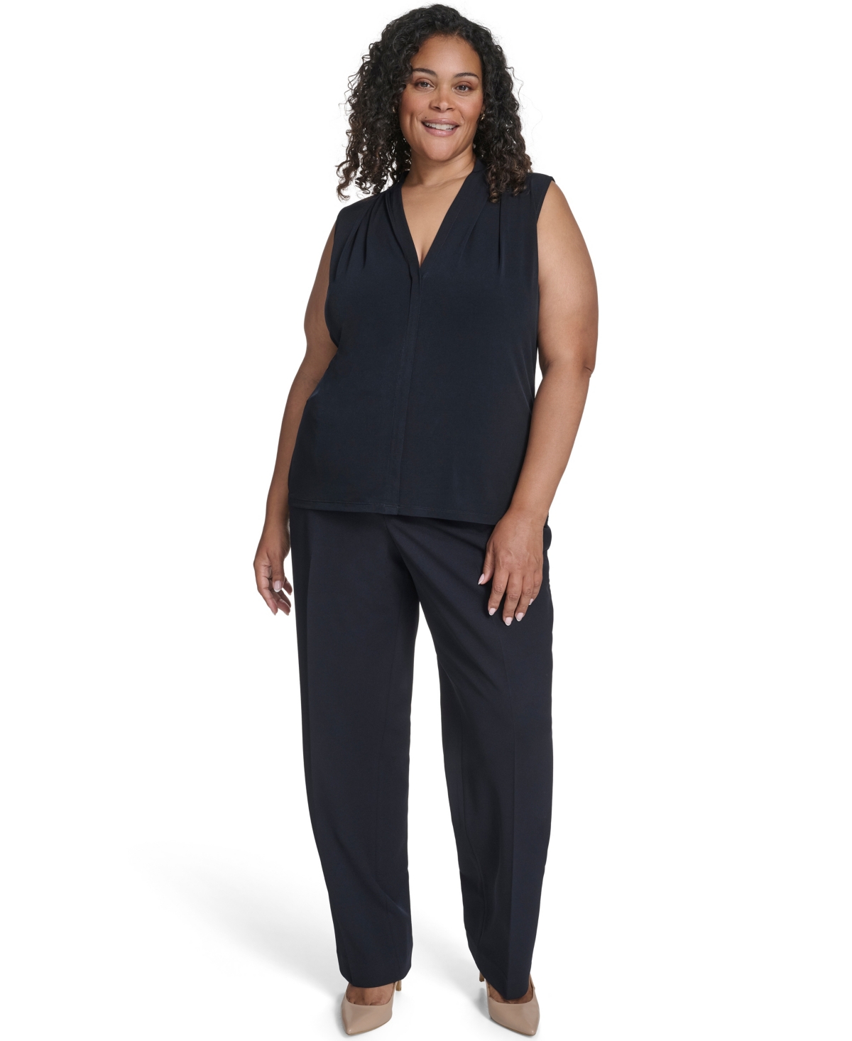 Calvin Klein Plus Size Solid Sleeveless V-neck Camisole Top In Blue