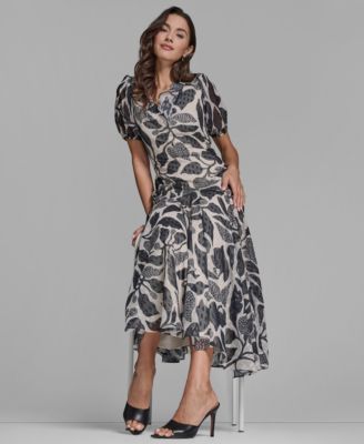 Women's Floral V-Neck Chiffon Maxi Dress