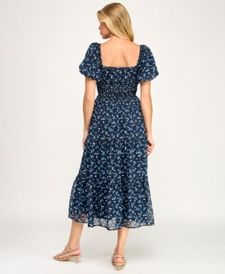 Juniors' Puff Sleeve Smocked Waist Dress