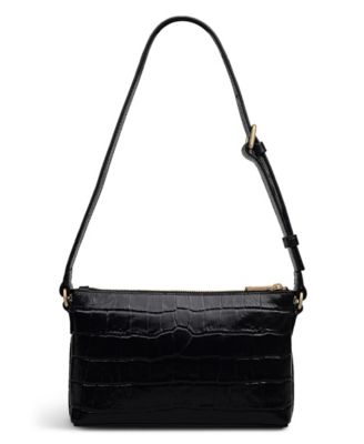 Pockets Faux Croc Mini Ziptop Shoulder Bag