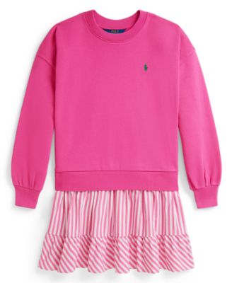 Polo Ralph Lauren - Girls 7-16 Striped Skirt Loopback Fleece Long-Sleeve Dress