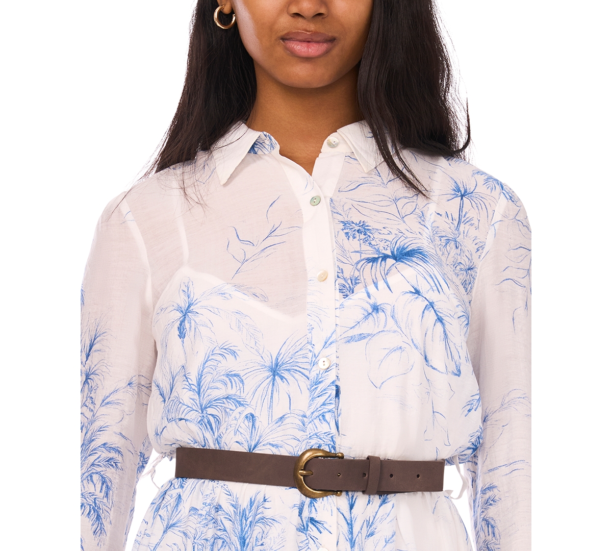 Msk Women's Long-Sleeve Collared Tiered Skirt & Belt Dress