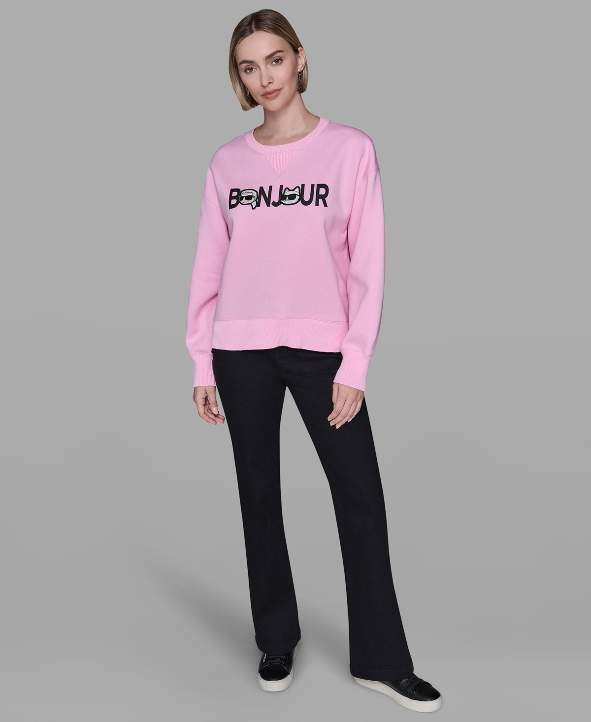 Karl Lagerfeld Petite Crewneck Pull-on Sweater In Pink