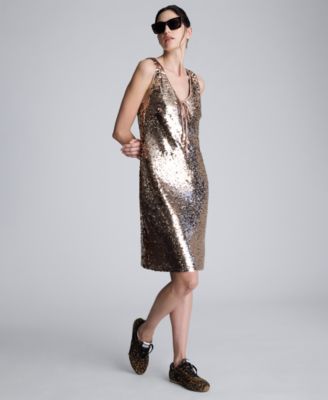 Women's Sleeveless V-Neck Shine Dress