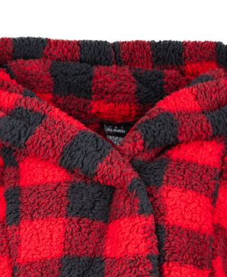 Patterned Hooded Sherpa Button Front Lounger Jacket