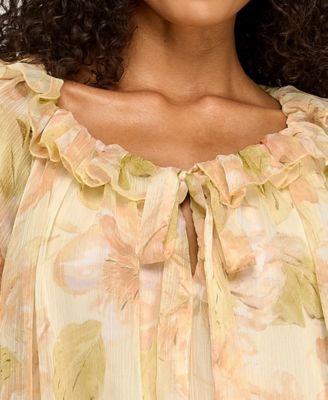 Juniors' Printed Drop Waist Ruffle Boat Neck Dress