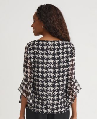 Women's Printed 3/4 Ruffle-Sleeve Blouse, Regular & Petite