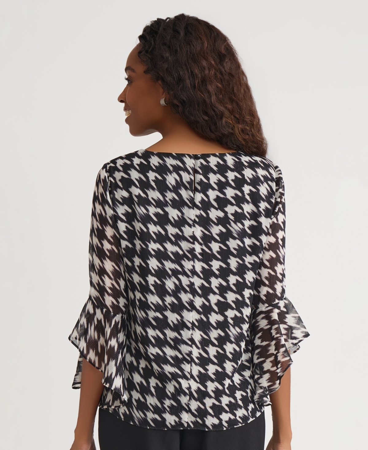 Kasper Women's Printed 3/4 Ruffle-Sleeve Blouse