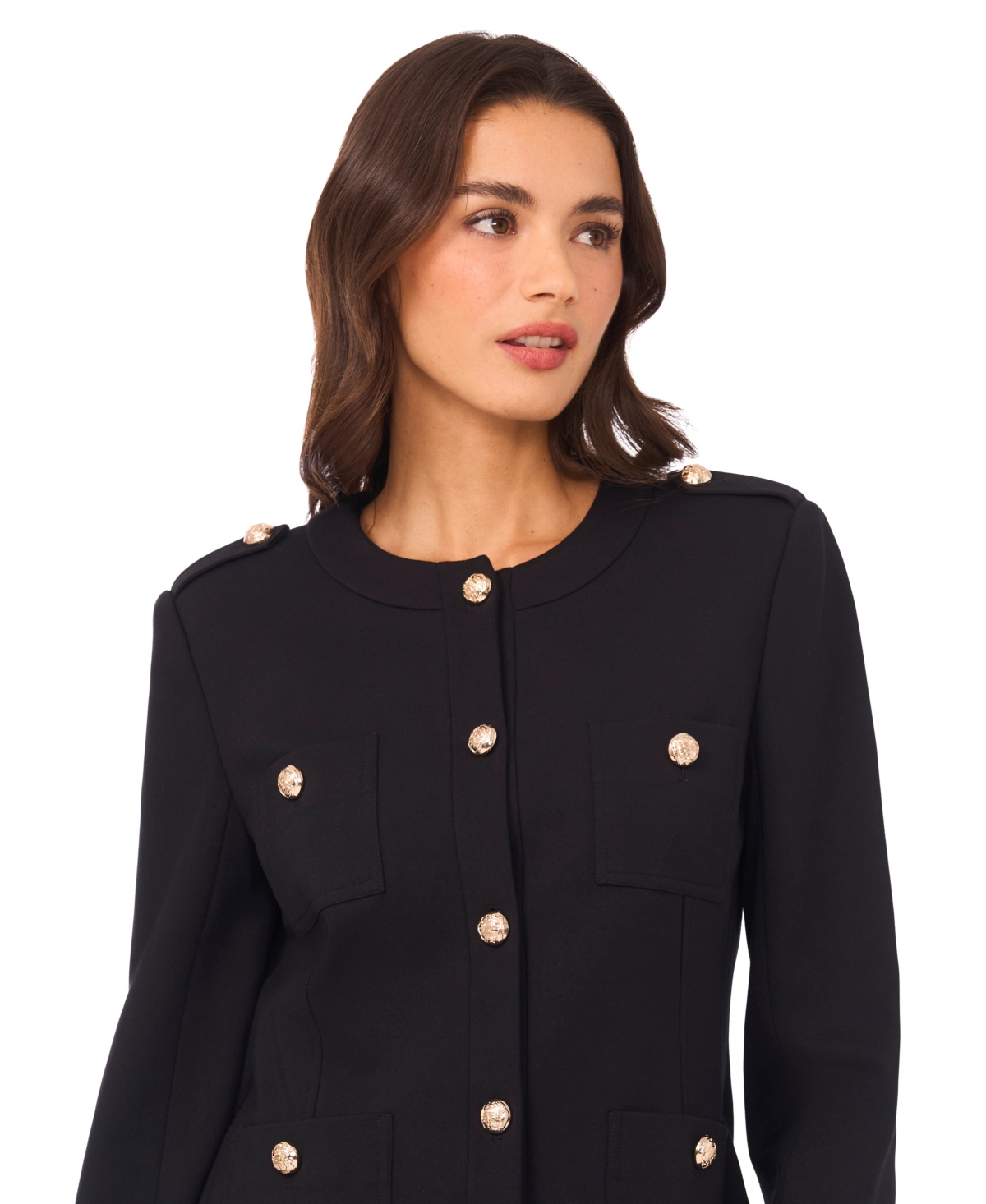CeCe Women's Long Sleeve Knit Button Epaulets Blazer