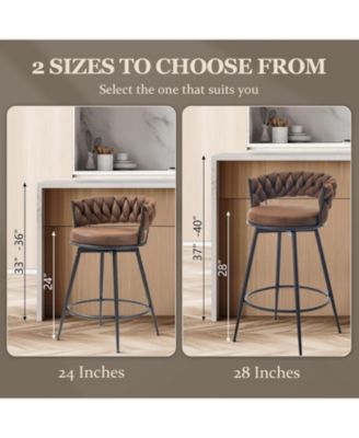 Swivel Bar Stools Set of 3, 24 Inches Modern Counter Height Bar Stools with Woven Back, Upholstered Suede Tall Barstools