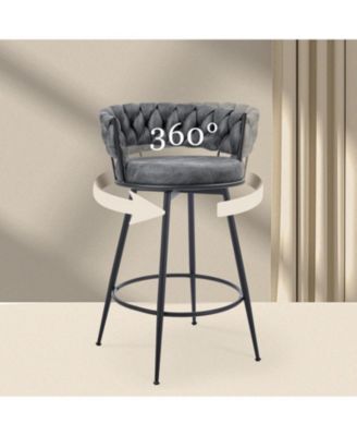 Swivel Bar Stools Set of 3, 24 Inches Modern Counter Height Bar Stools with Woven Back, Upholstered Suede Tall Barstools