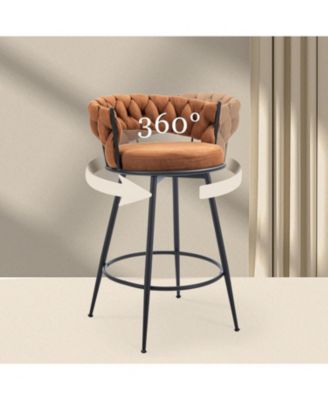 Swivel Bar Stools Set of 3, 24 Inches Modern Counter Height Bar Stools with Woven Back, Upholstered Suede Tall Barstools