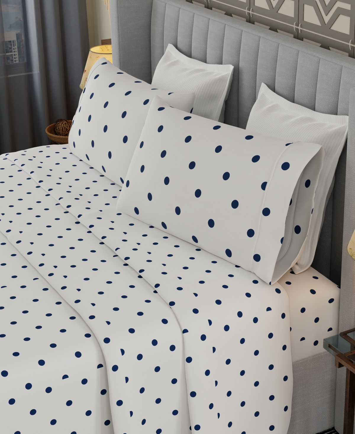 Color Sense Brushed Cool Crisp Printed Cotton 4-pc. Sheet Set, King In Blue