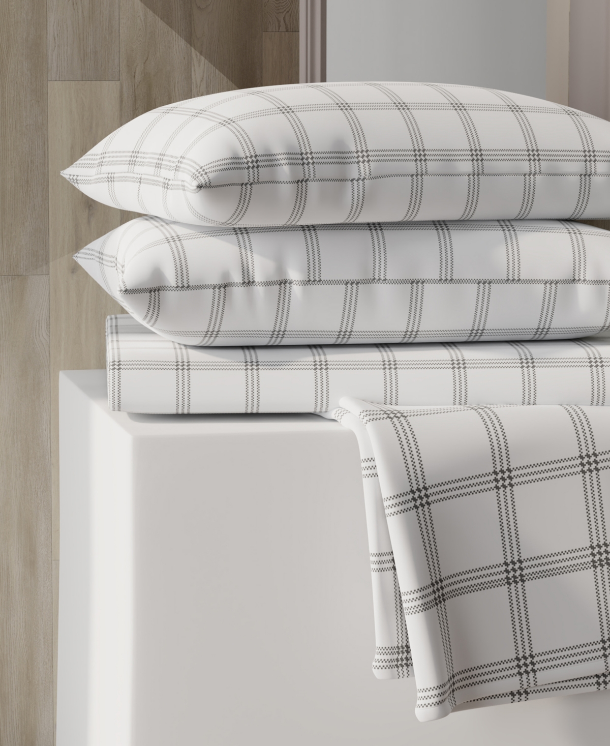 Color Sense Brushed Cool Crisp Percale Printed 3-pc. Sheet Set, Twin Xl In Gray