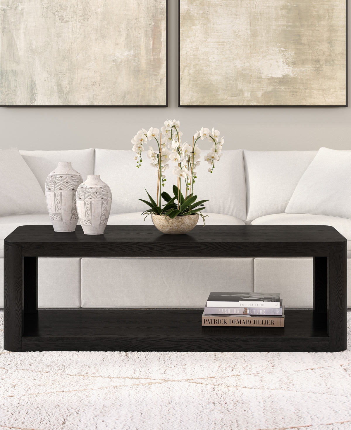 Hudson & Canal Kellan 47" Wood Wide Rectangular Coffee Table In Black