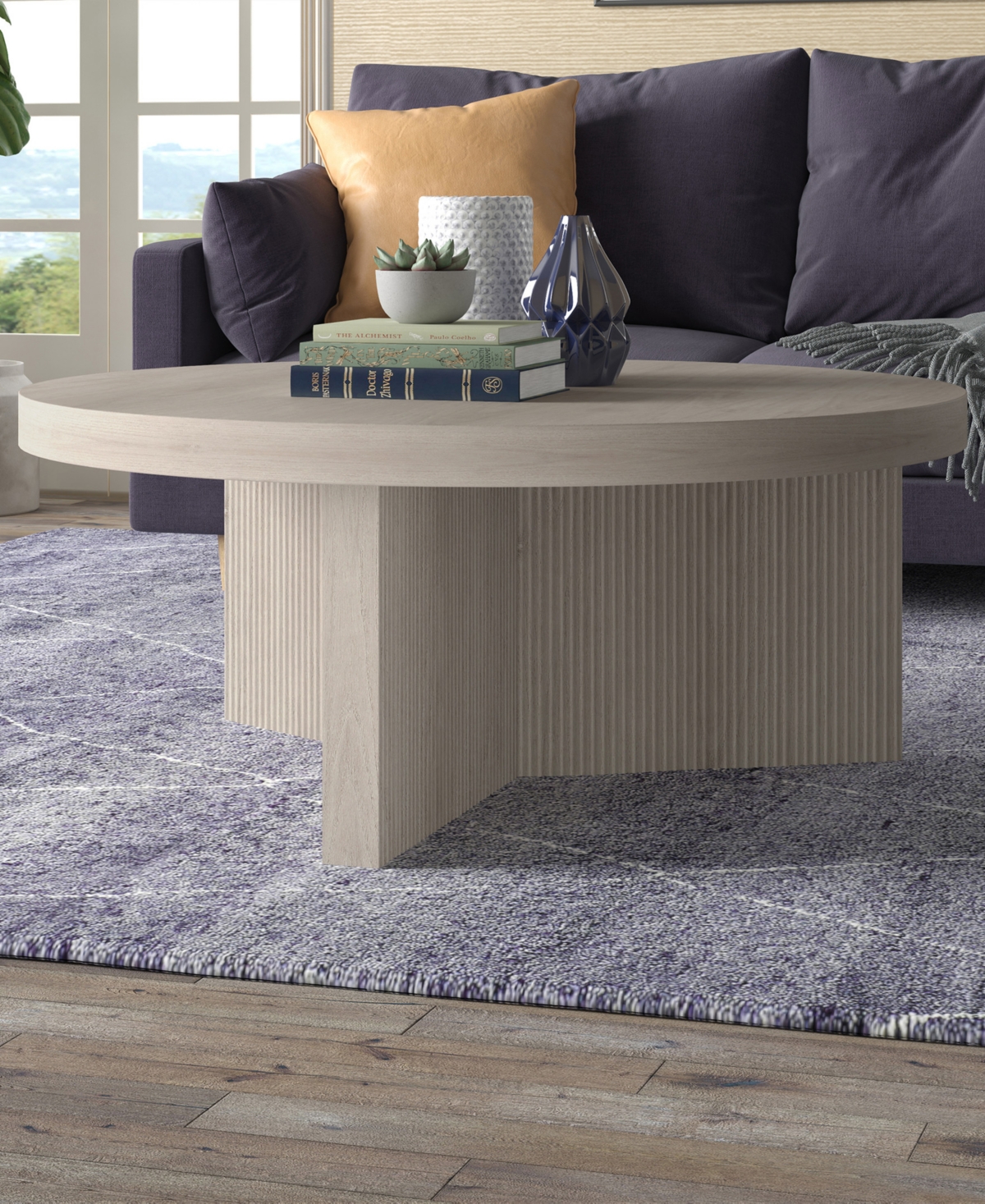 Hudson & Canal Holm 36" Wood Wide Round Coffee Table