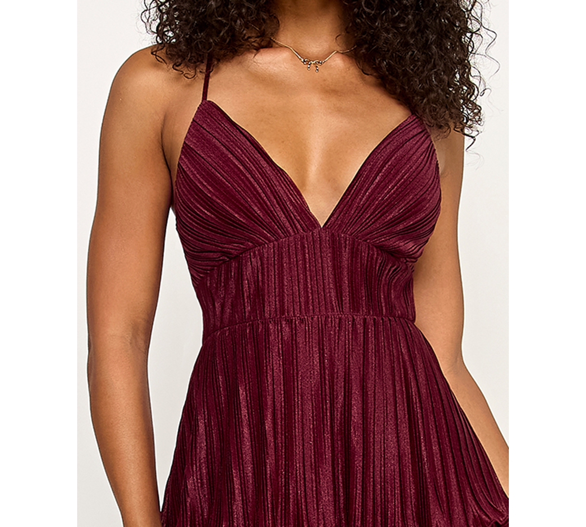 Emerald Sundae Juniors' V-neck Ruffle-tiered Sleeveless Gown In Brown