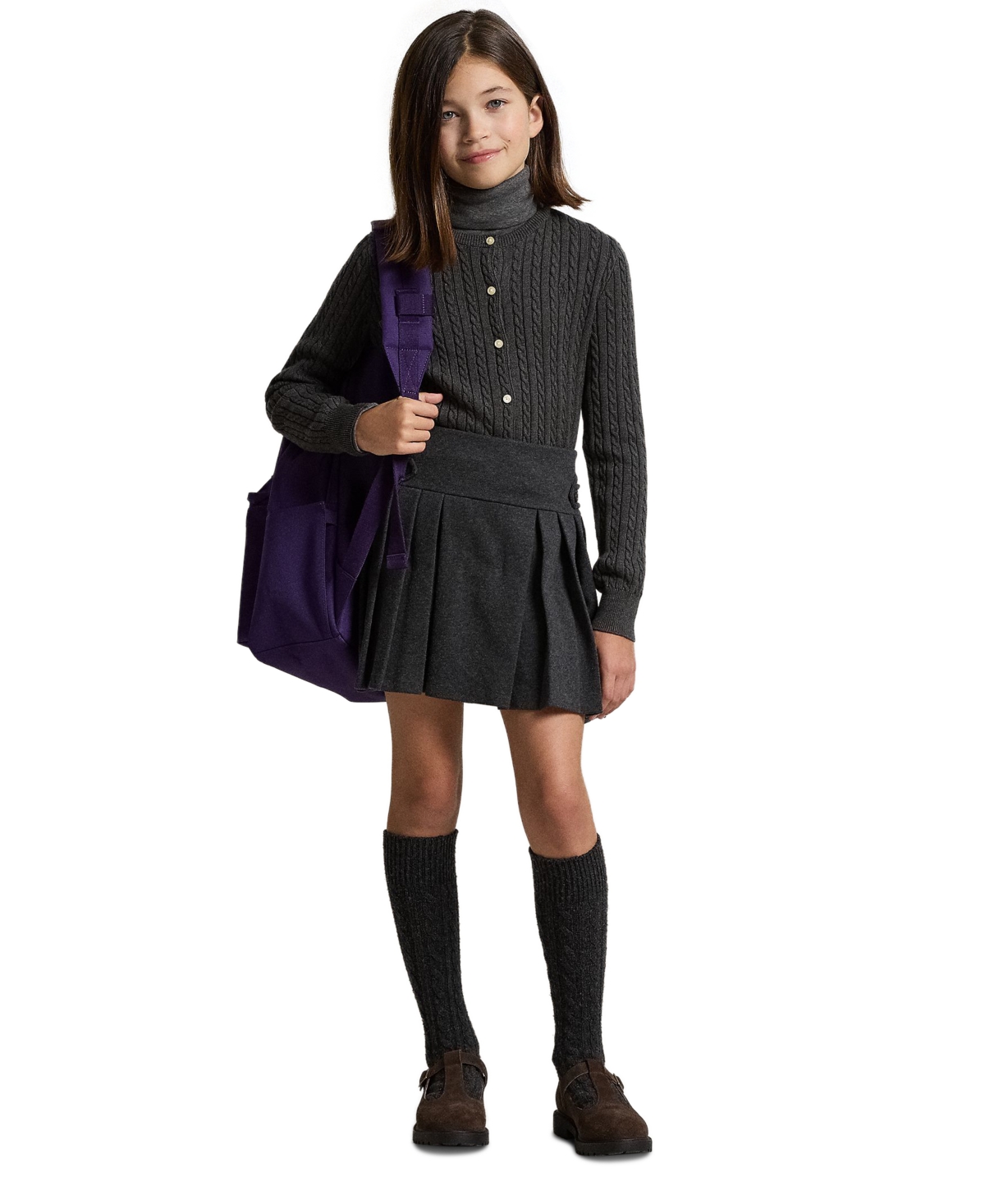 Polo Ralph Lauren Girls 7-16 Mini-Cable Cotton Cardigan