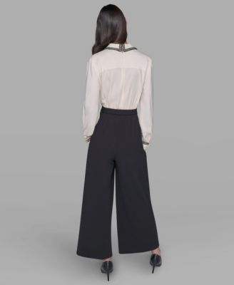 Women's Collared Long-Sleeve Contrast Jumpsuit