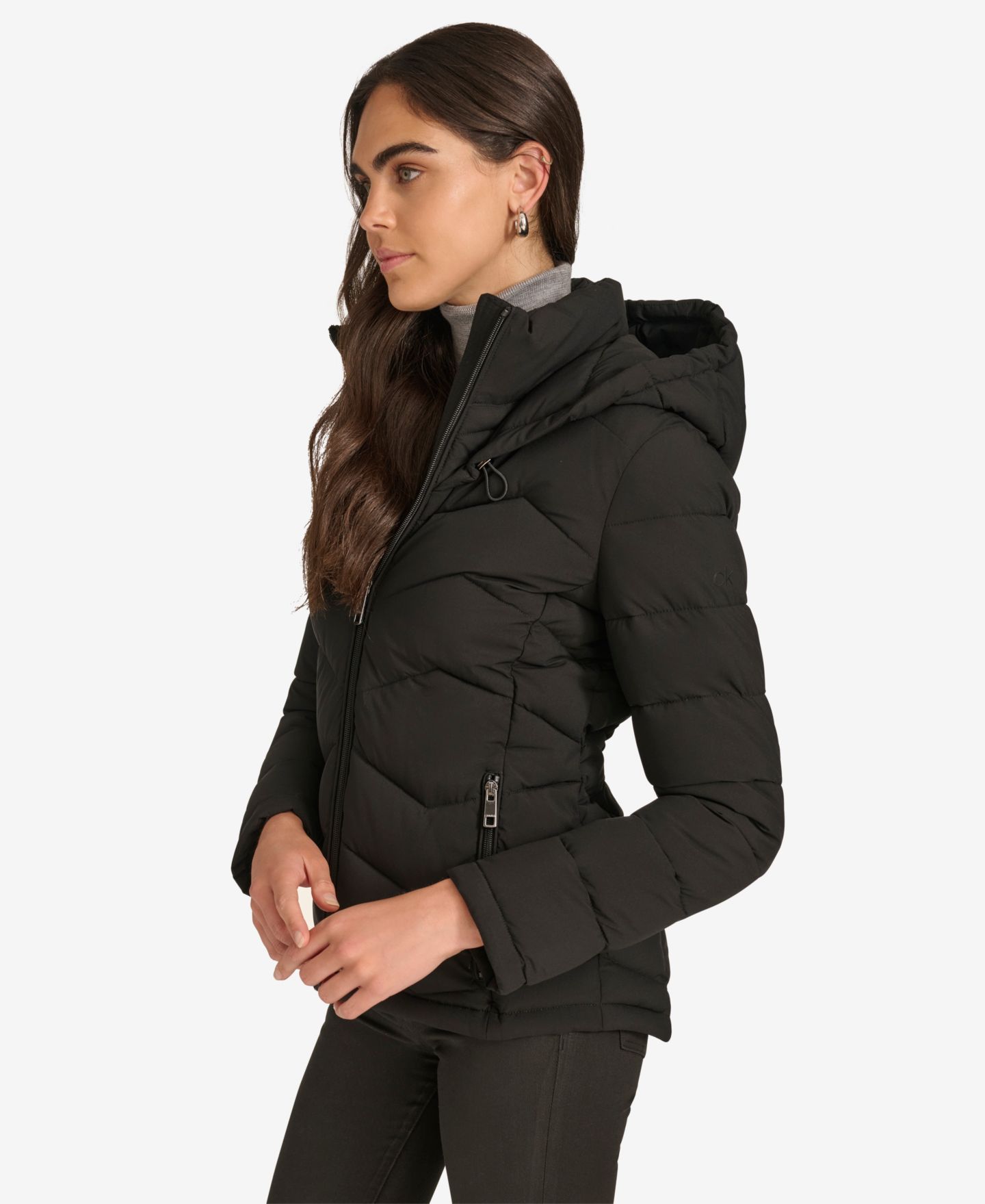 Женская куртка Calvin Klein Short Zip-Up Hooded Puffer, цвет: Чёрный — фото 3