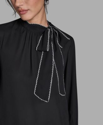 Women's Long-Sleeve Tie Neck Top