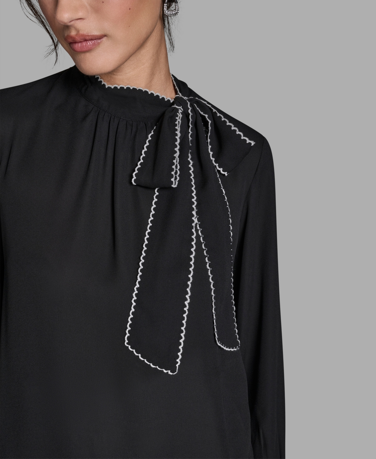 Bcbg Women's Long-Sleeve Tie Neck Top