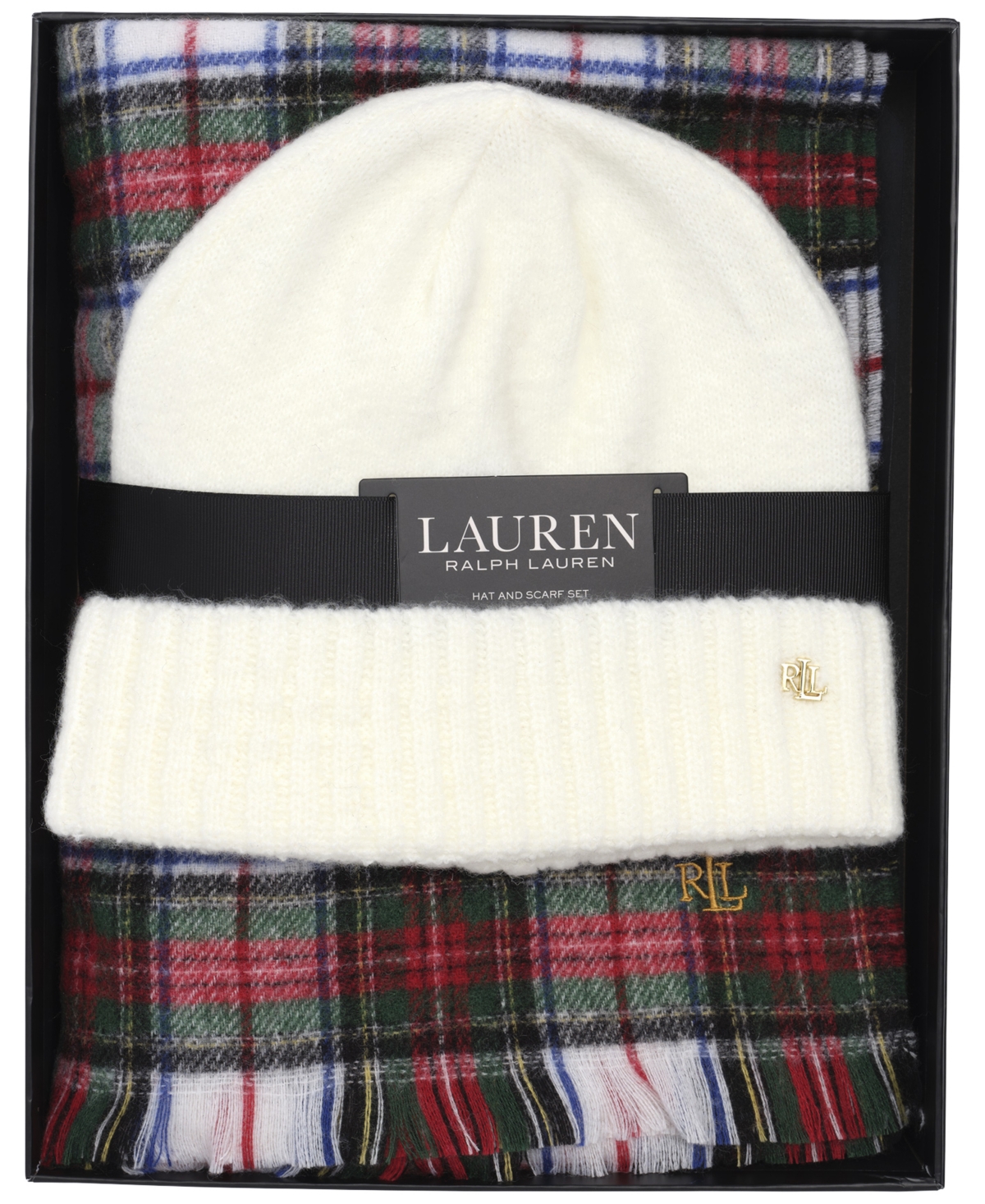 Lauren Ralph Woven Scarf and Knit Hat Gift Set