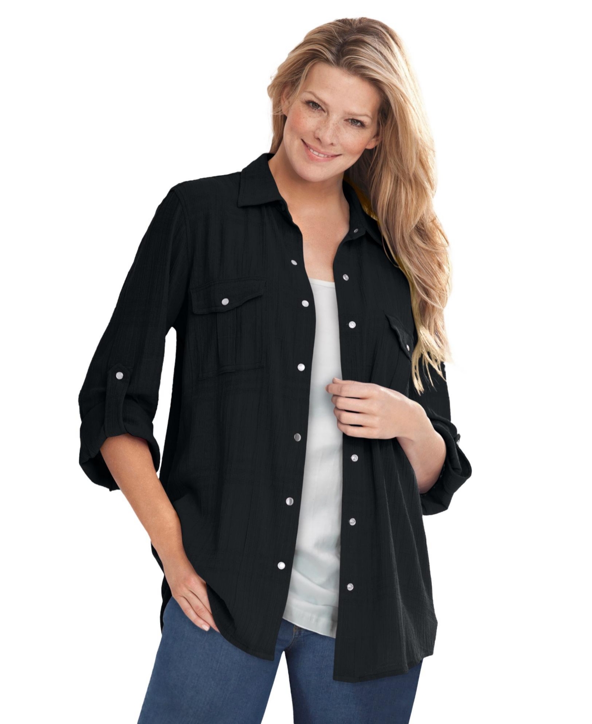 Woman Within Plus Cotton Gauze Bigshirt