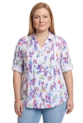 Plus Size Within Pintucked Button Down Gauze Shirt