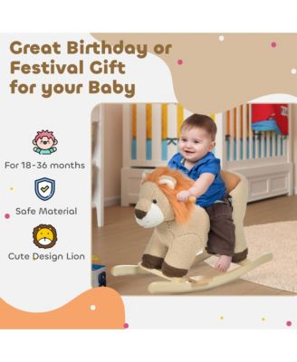 Kids Rocking Chair with Sound, Wood Base Seat, Safety Belt, Lion