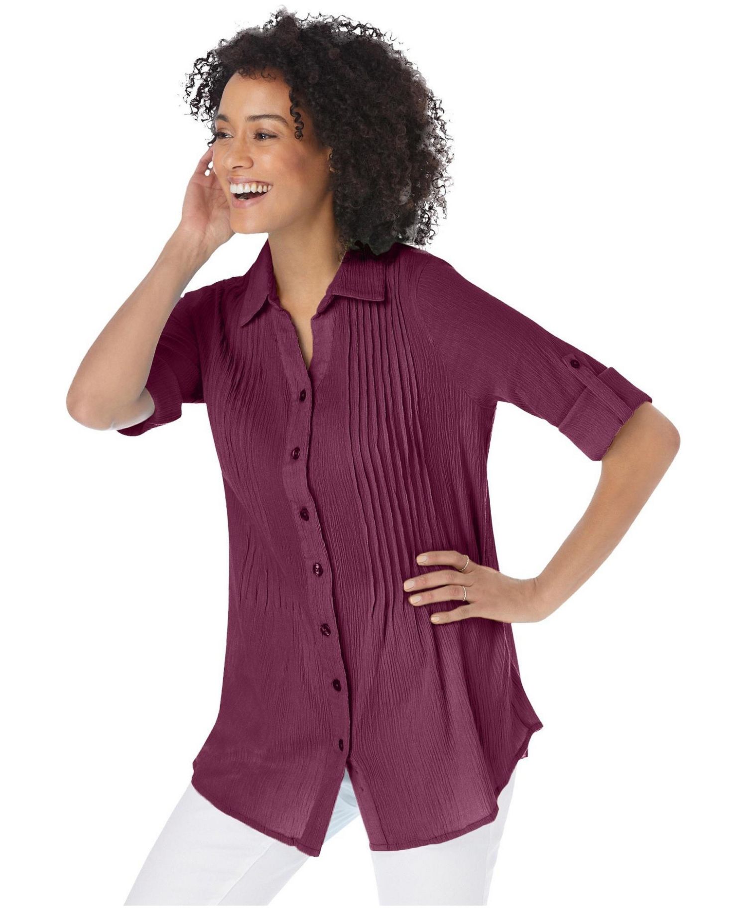 Women's Within Pintucked Button Down Gauze Shirt
