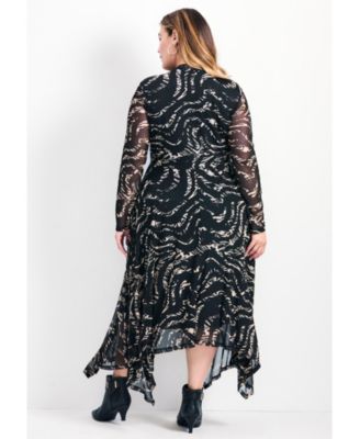 Women's Plus Size Mere Mesh Printed High Neck Dress