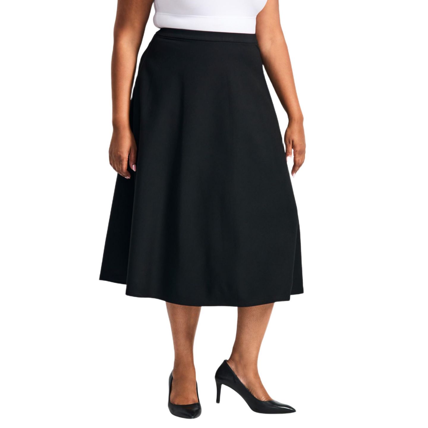 Женская юбка AVENUE Plus Size Jada Ponte Swing, цвет: Чёрный — фото 1